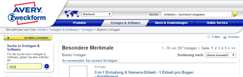 Etikettenvorlage Avery Zweckform