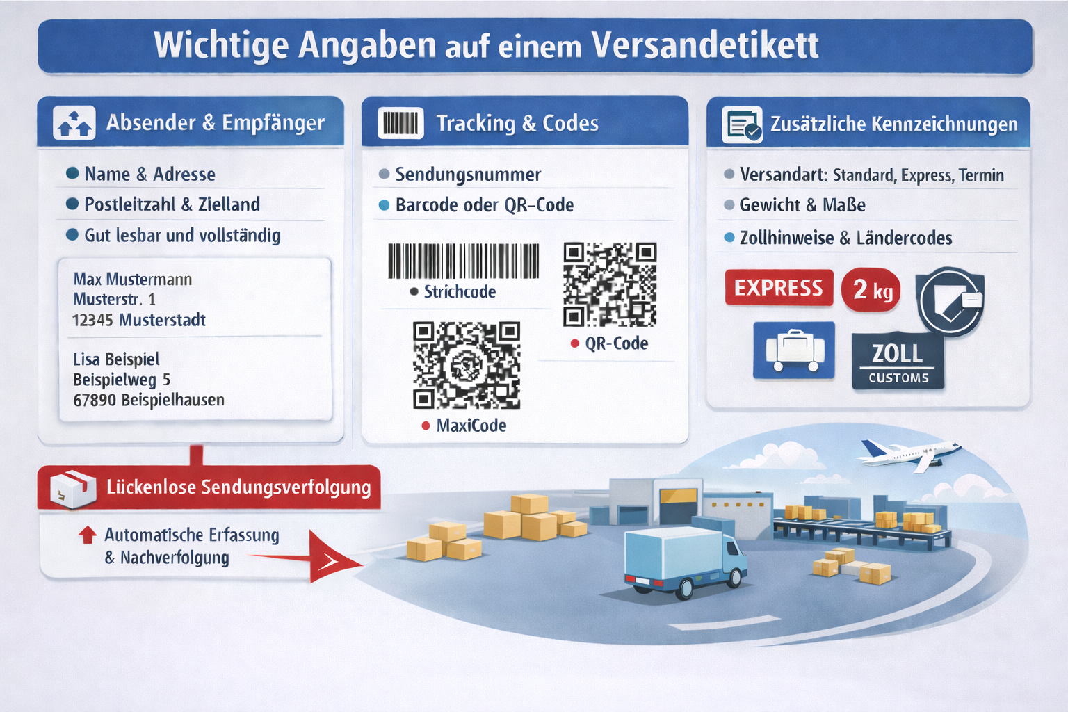 wichtige angaben auf einem versandetikett