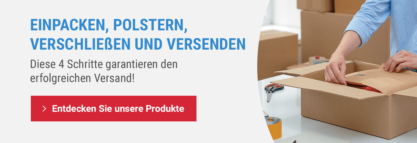 Einpacken, Polstern, Verschließen und Versenden