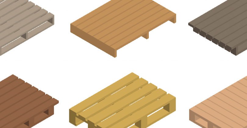 Welche Palettenarten gibt es: Verschiedene Paletten liegen nebeneinander von Euro-Palette, Einwegpalette, Kunststoffpalette bis hin zu Papp-Paletten